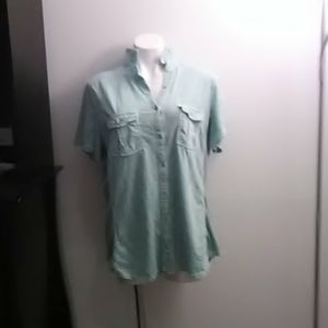Blue / teal short sleeve top with button down